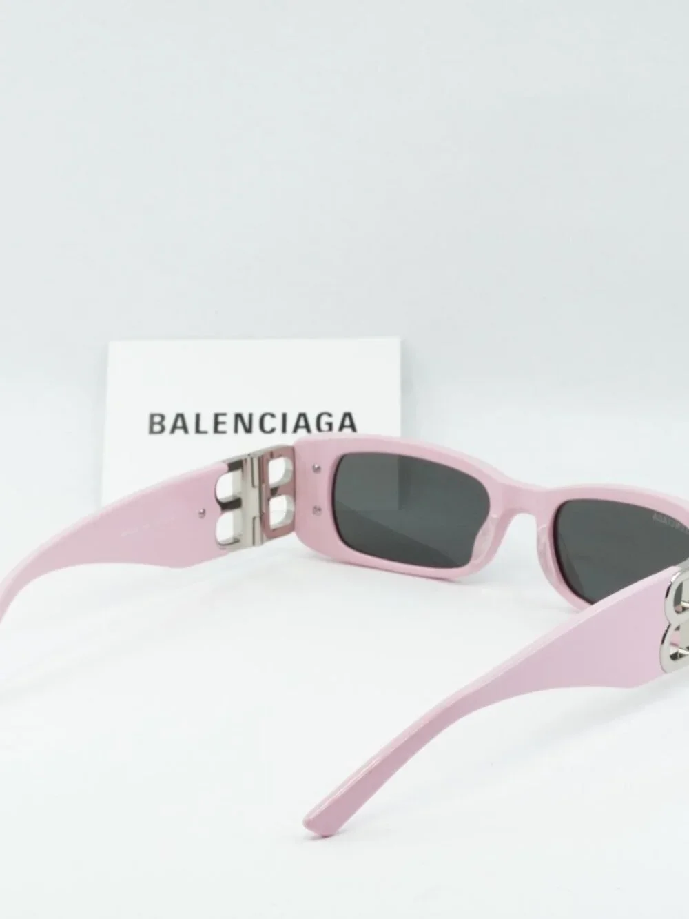 Balenciaga BB0096S 012 Rectangle Sunglasses - Pink / Grey